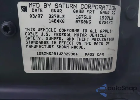 1997 Saturn Sl Sl1 из США, поврежденный, VIN 1G8ZH5281VZ329304